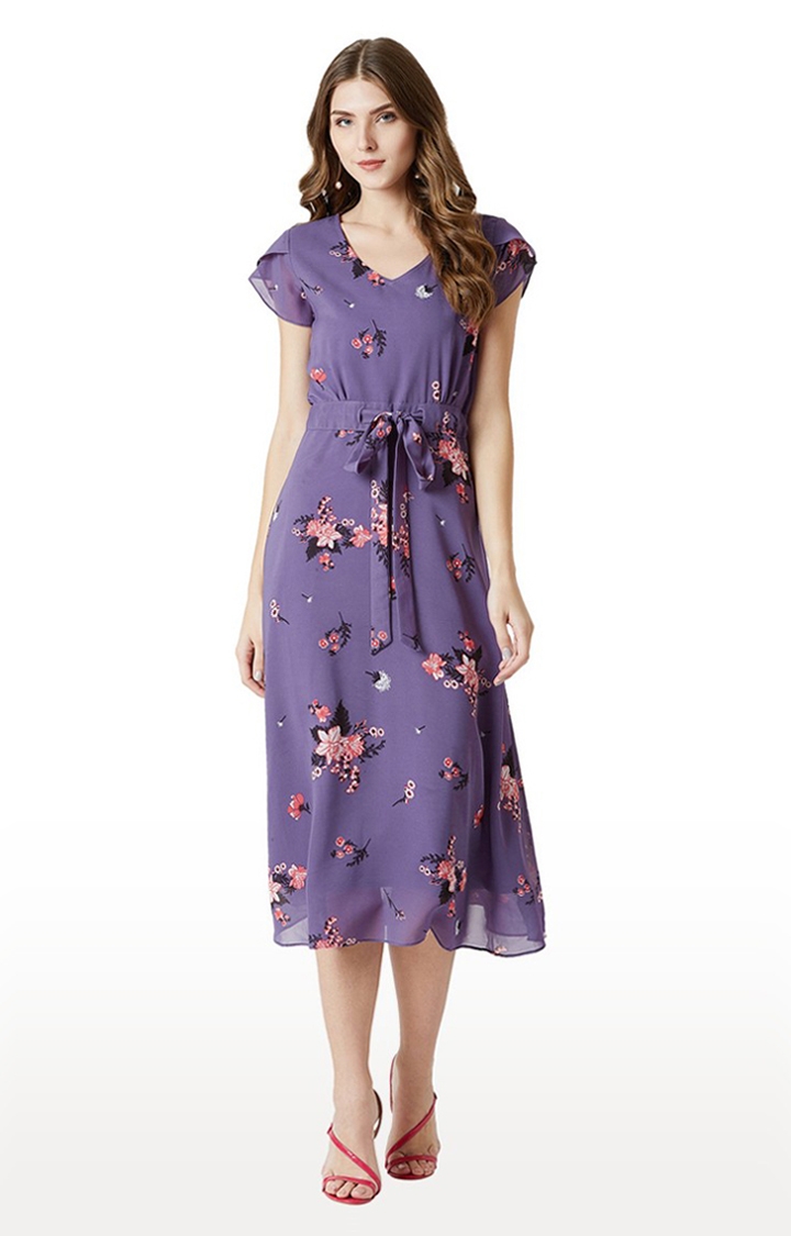 Women's Purple Georgette Floral Shift Dress