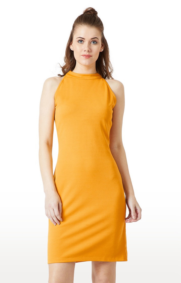 Women's Yellow Polyester Solid Shift Dress