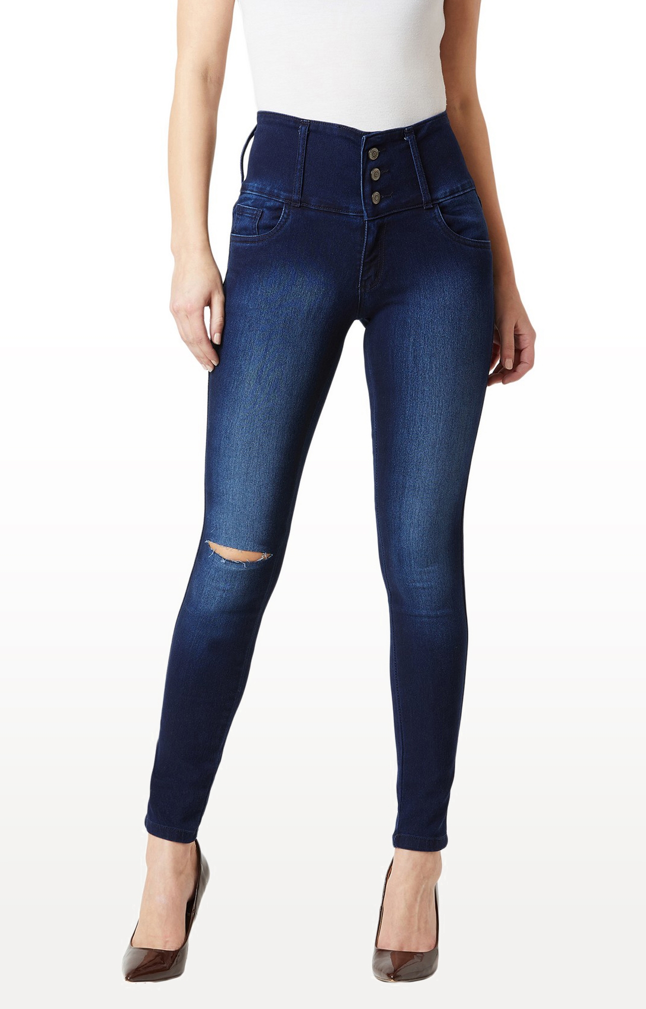 Women's Blue Denim Skinny Ripped Jeans
