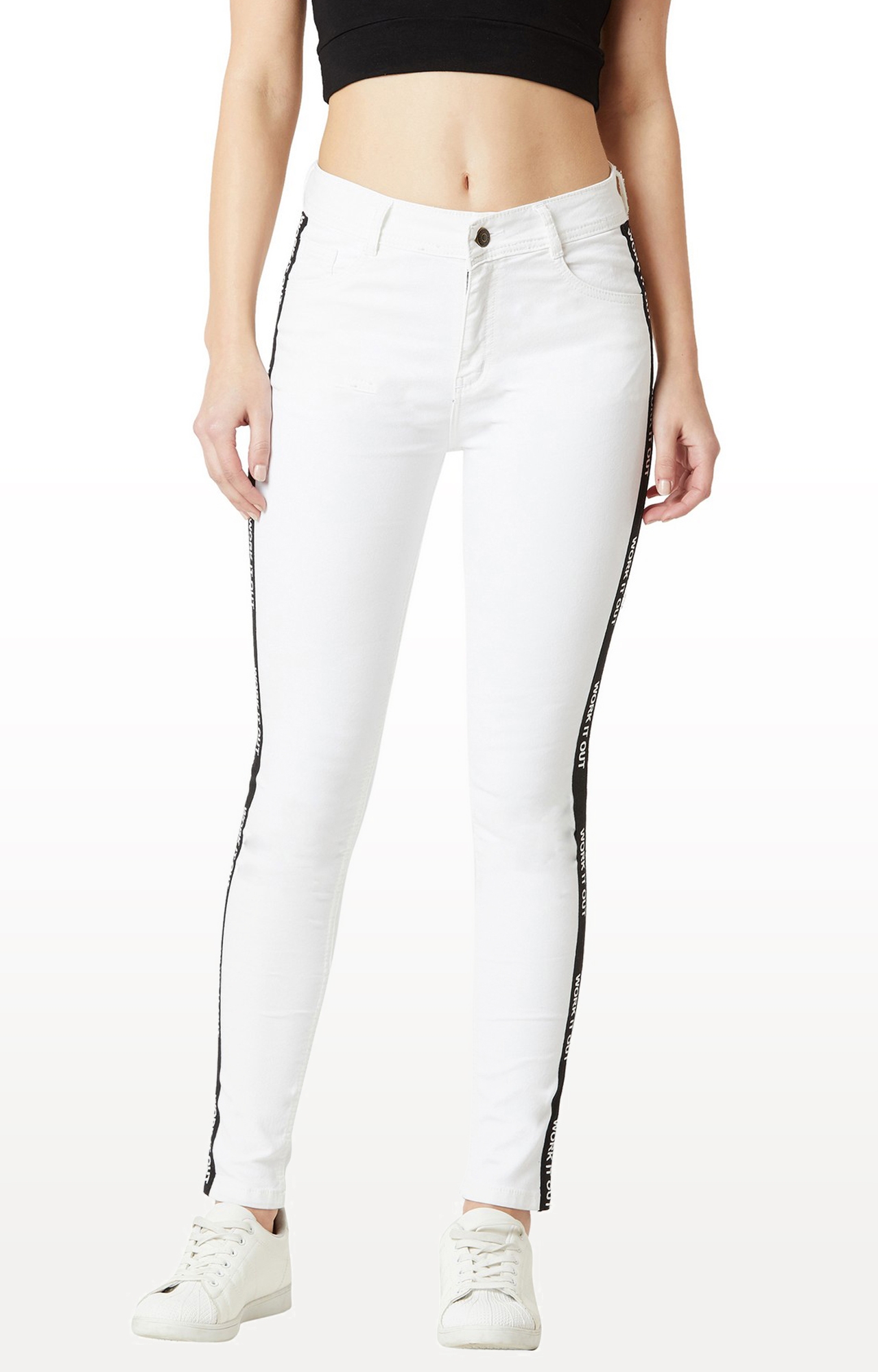 MISS CHASE | White Solid Tapered Jeans