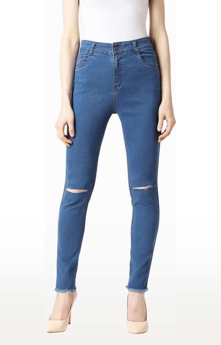 MISS CHASE | Women's Blue Denim Skinny Ripped Jeans