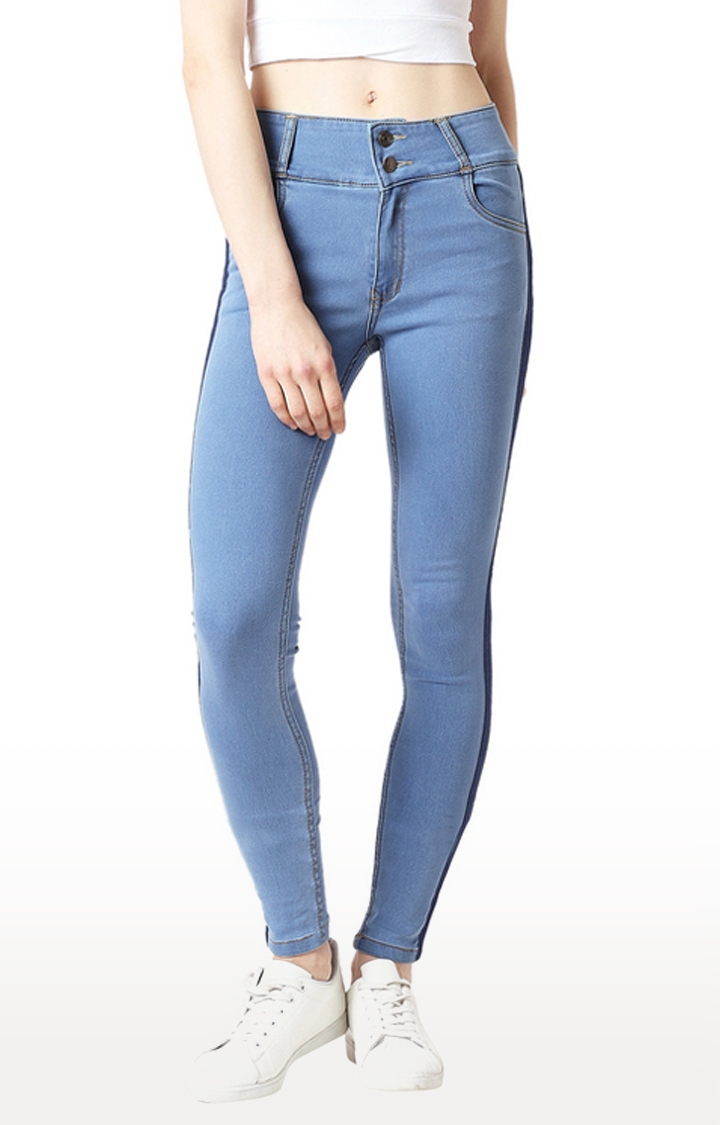 MISS CHASE | Blue Solid Skinny Fit High Rise Jeans