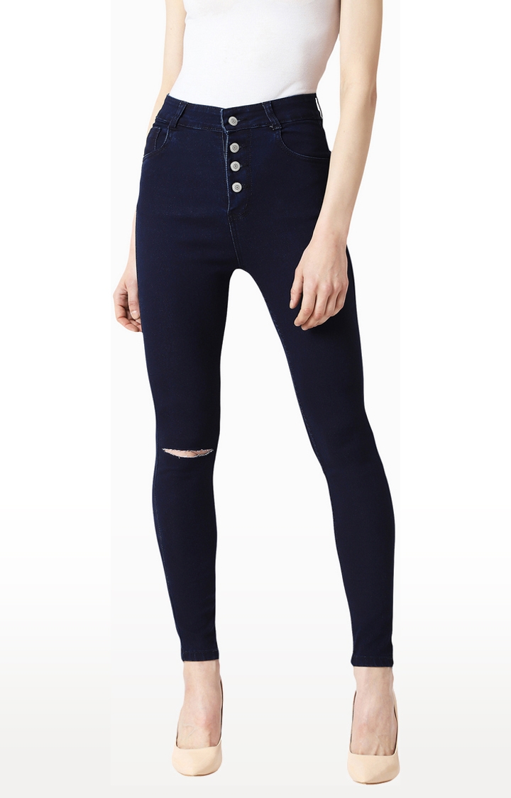 MISS CHASE | Navy Ripped Tapered Jeans