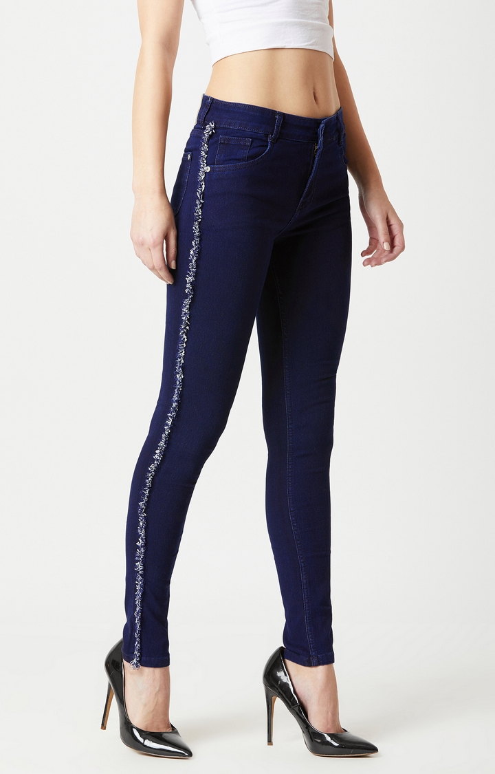 MISS CHASE | Navy Solid Tapered Jeans