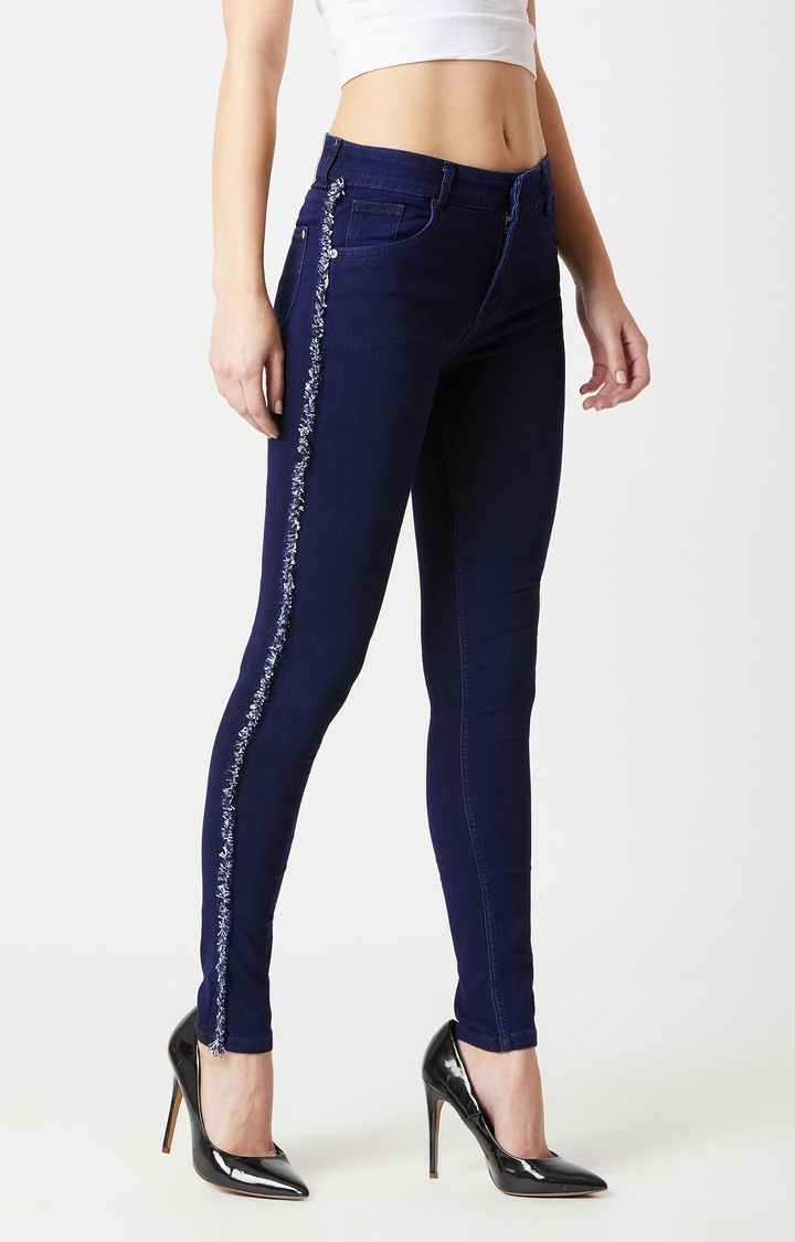 Women's Blue Denim Skinny Solid Jeans