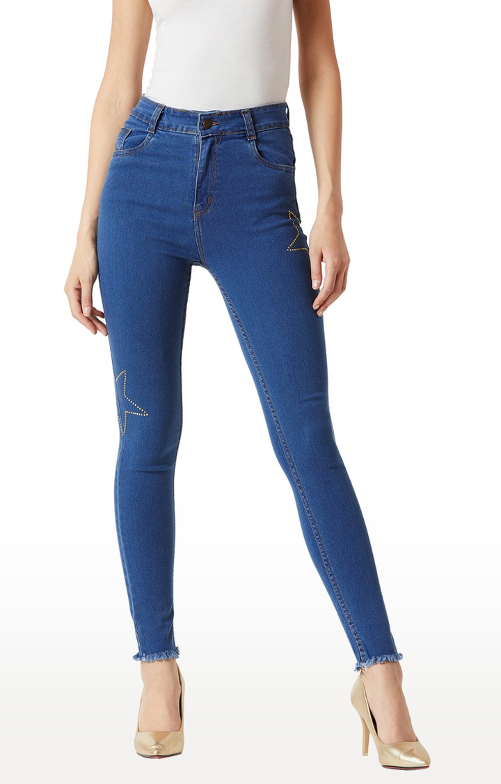 MISS CHASE | Blue Solid Tapered Jeans