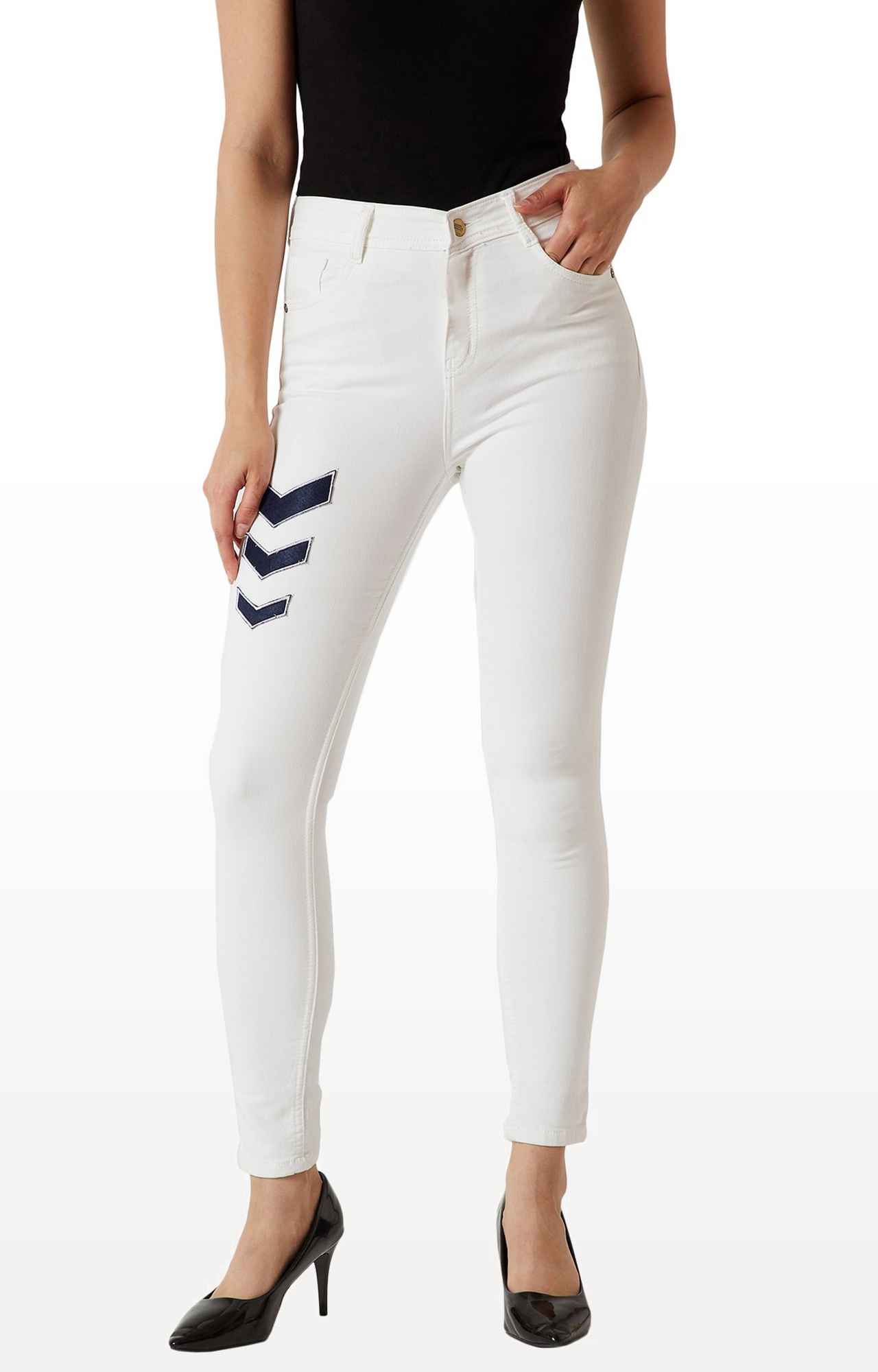 MISS CHASE | White Solid Tapered Jeans