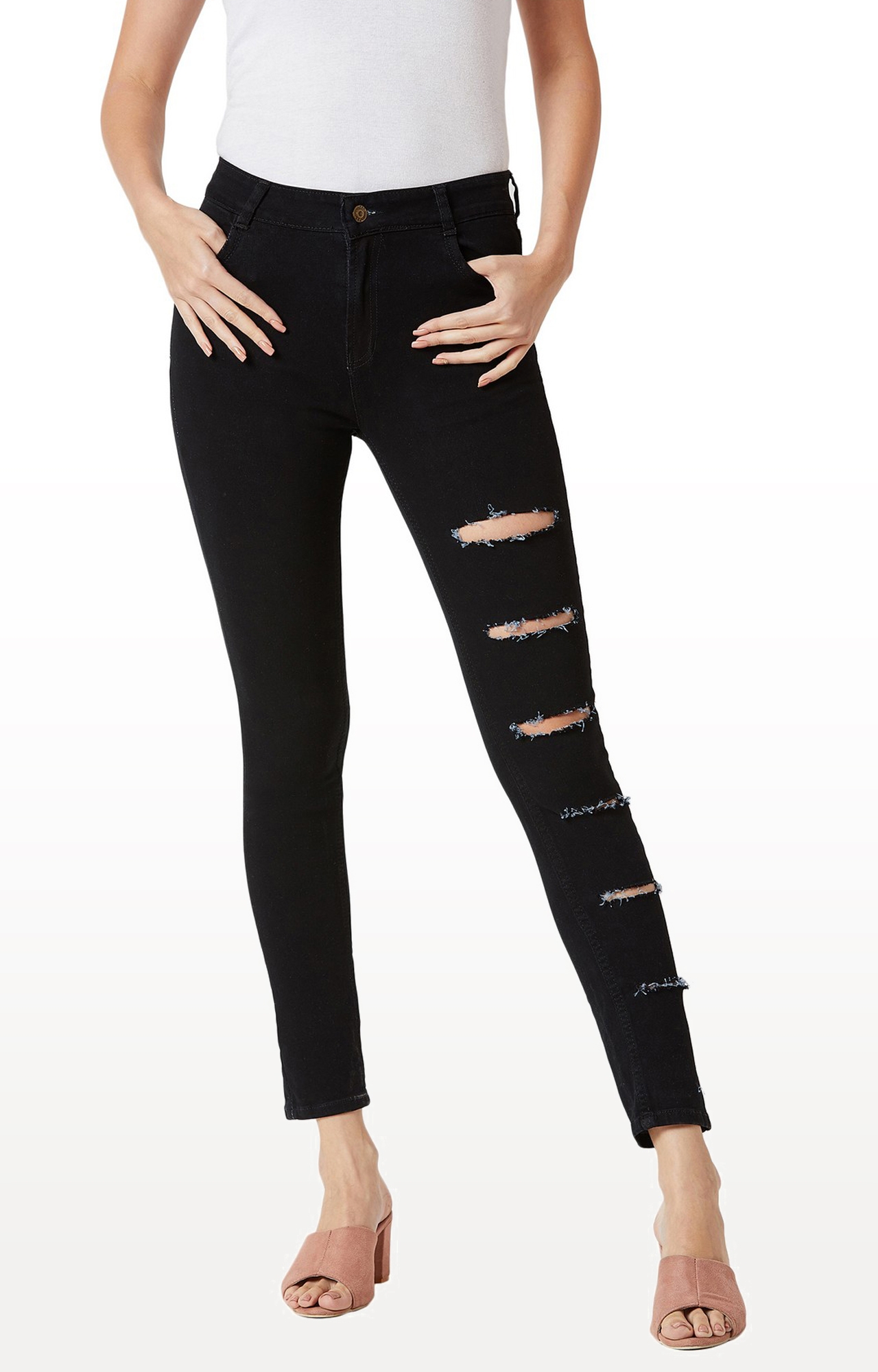 MISS CHASE | Black Ripped Tapered Jeans