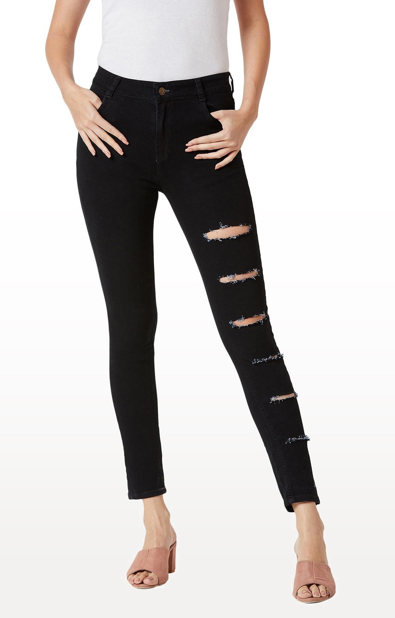 Women's Black Denim Skinny Ripped Jeans
