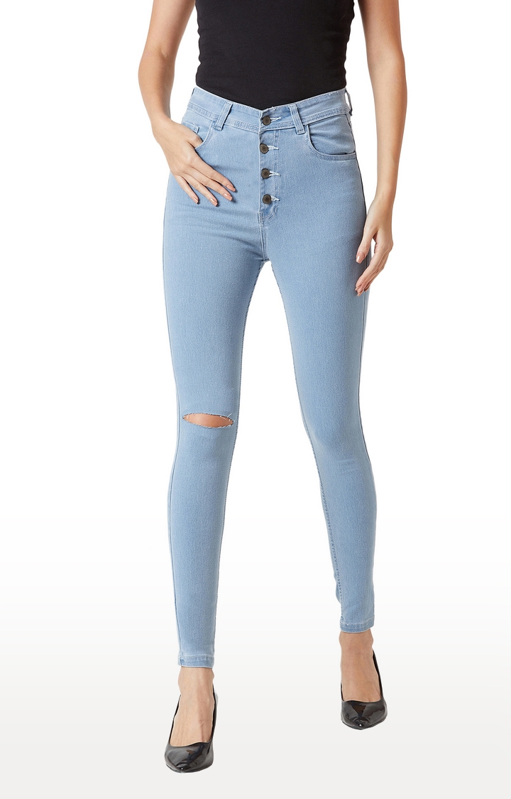Women's Blue Denim Skinny Ripped Jeans