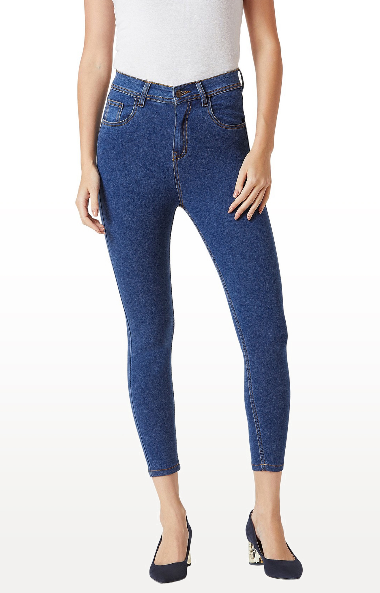 MISS CHASE | Blue Solid Cropped Jeans