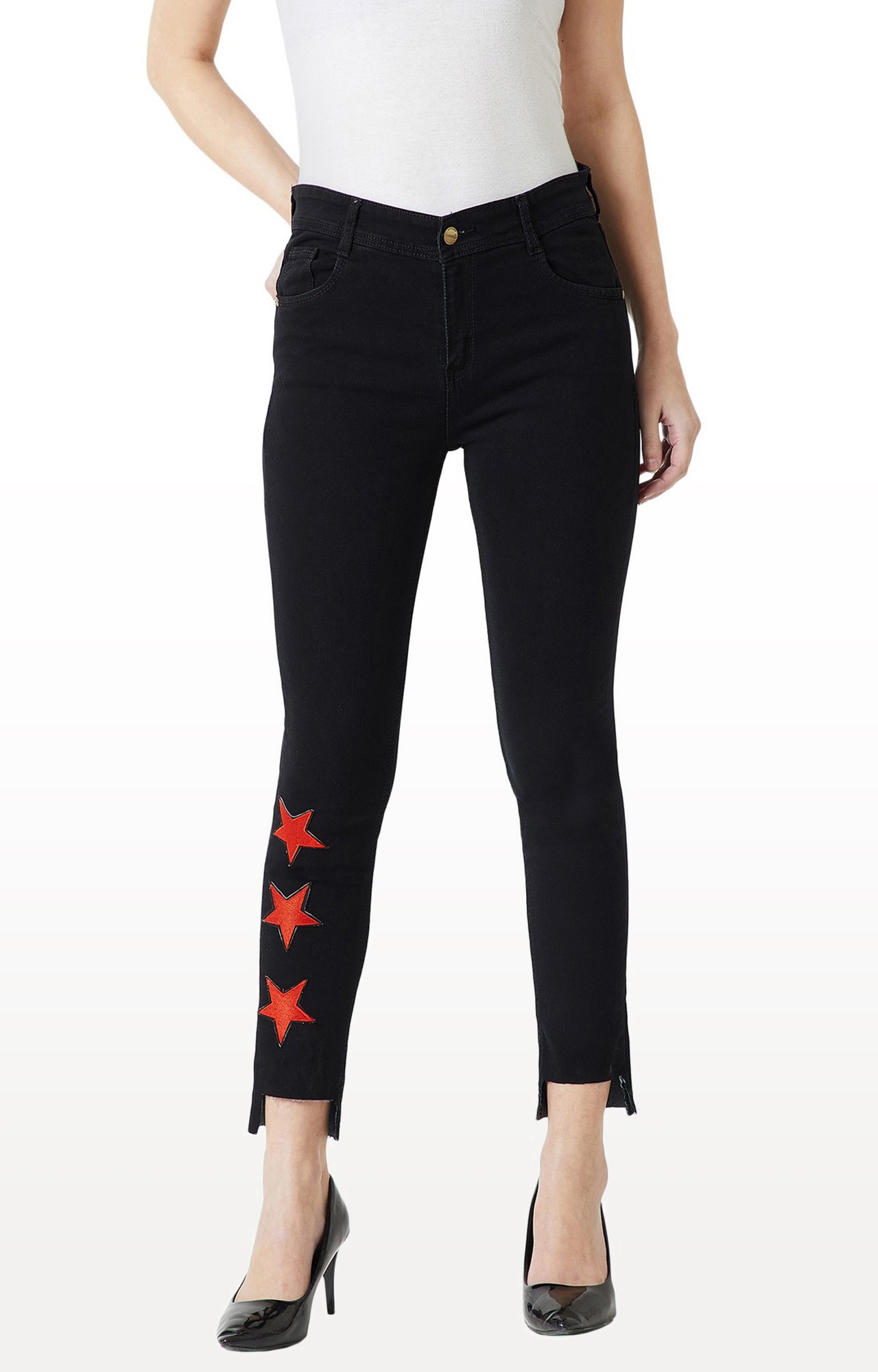 MISS CHASE | Black Solid Tapered Jeans