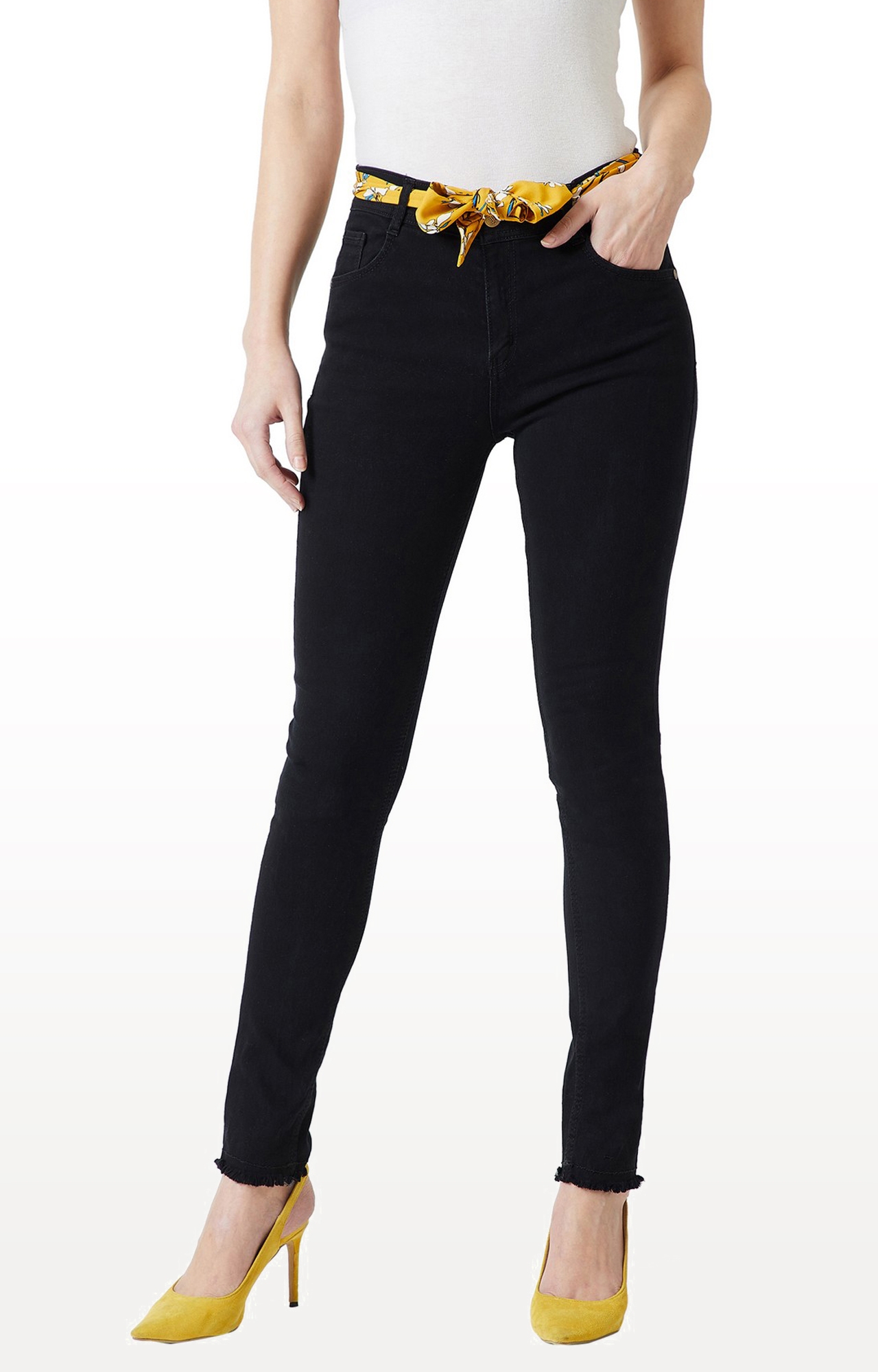 MISS CHASE | Black Solid Tapered Jeans