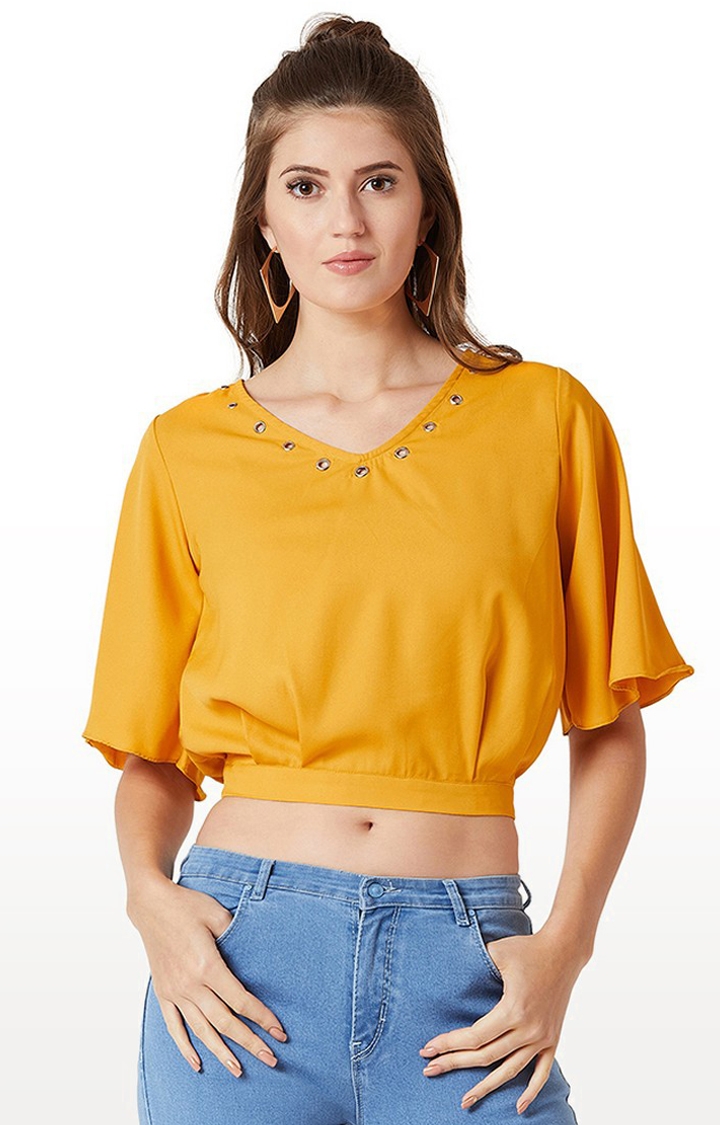 MISS CHASE | Yellow Solid Crop Top