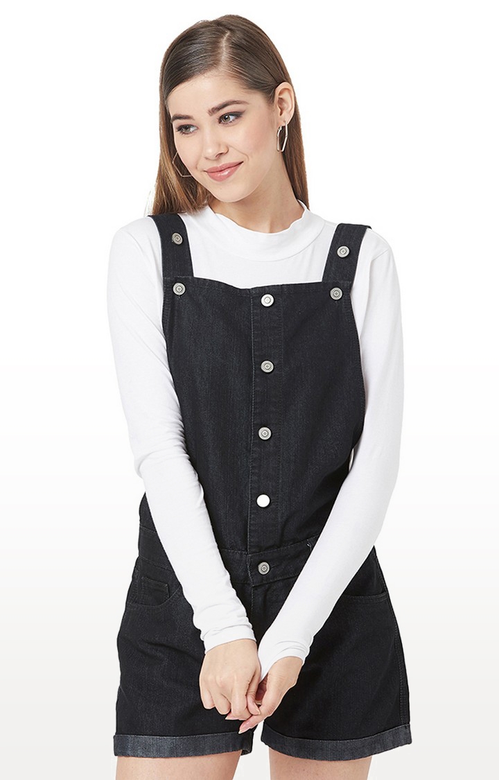 MISS CHASE | Black Solid Dungarees