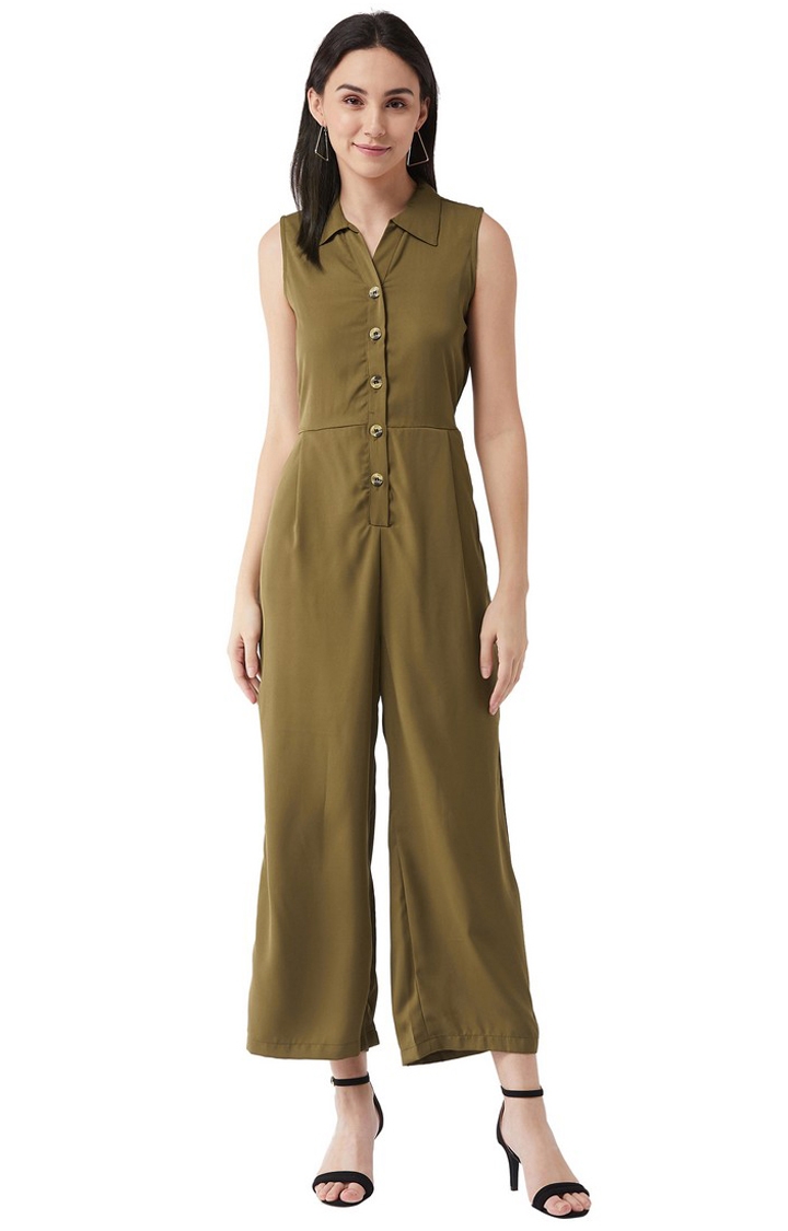MISS CHASE | Green Solid Jumpsuit