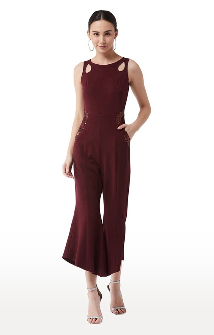 Women's Red Solid Jumpsuit