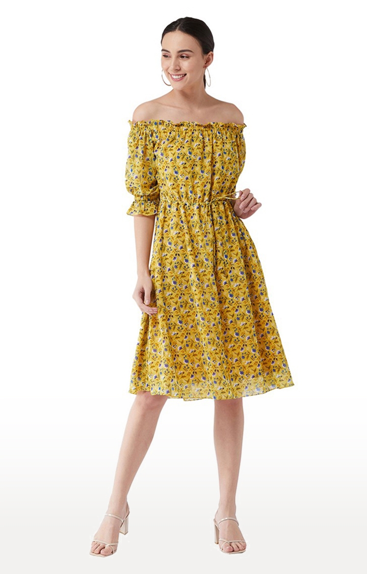 Women's Multicolour Georgette Floral Dresses 