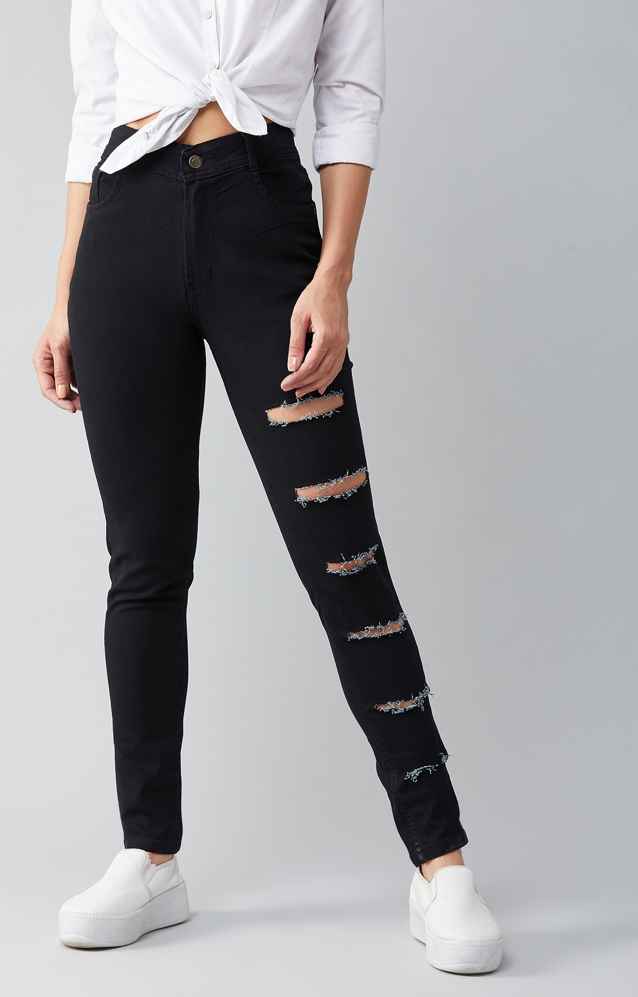 Women's Black Denim Skinny Solid Jeans