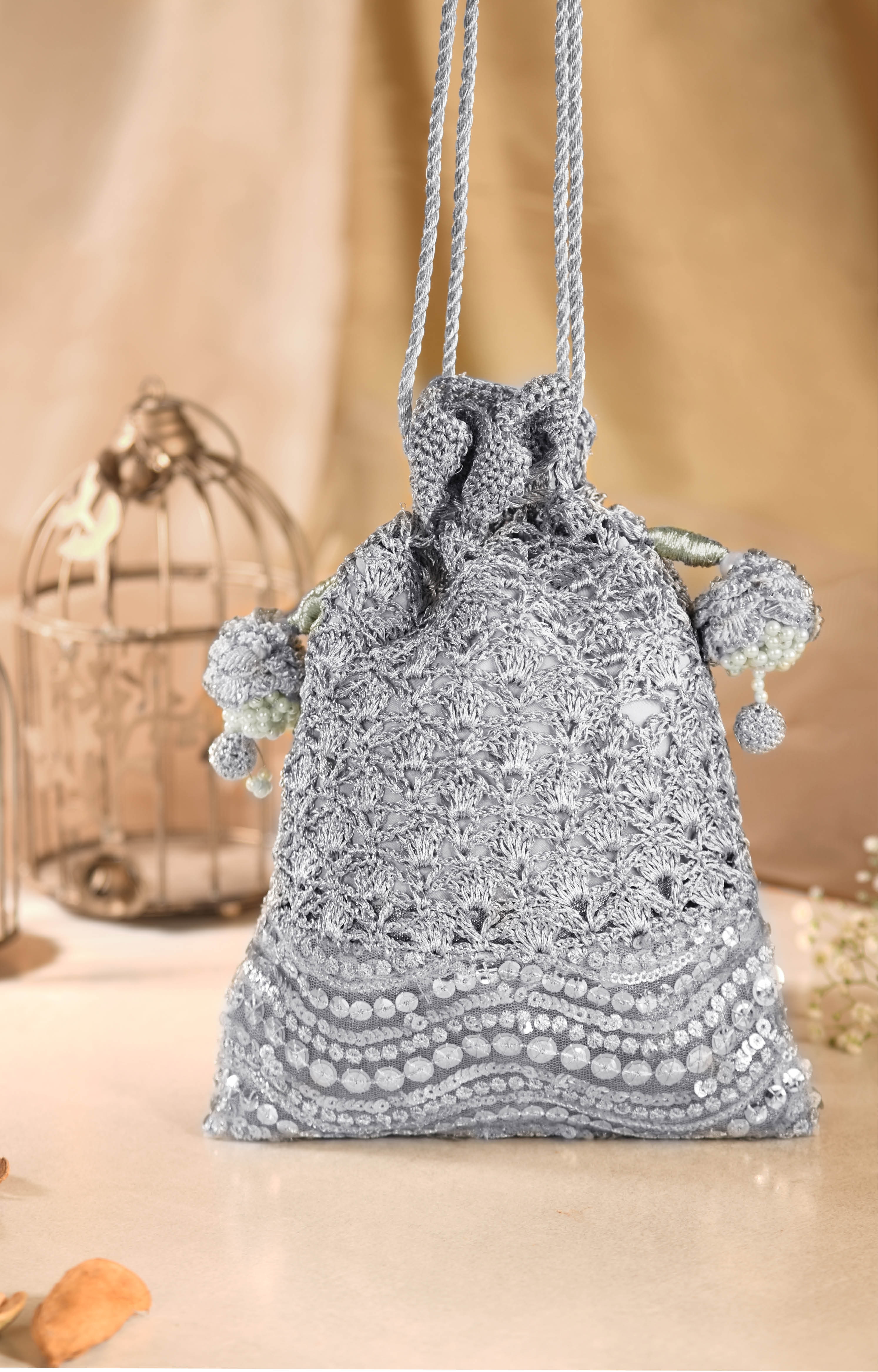 Miar Designs | Krisha Silver Crochet Potli