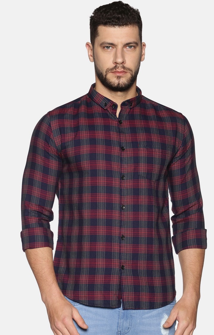 Showoff | Showoff Men's Cotton Casual Maroon Checked Slim Fit Shirt