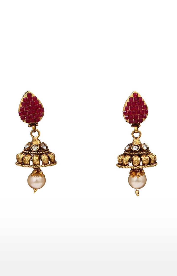 55Carat | Red Copper 18Kgold Plated Crystals Jhumkis