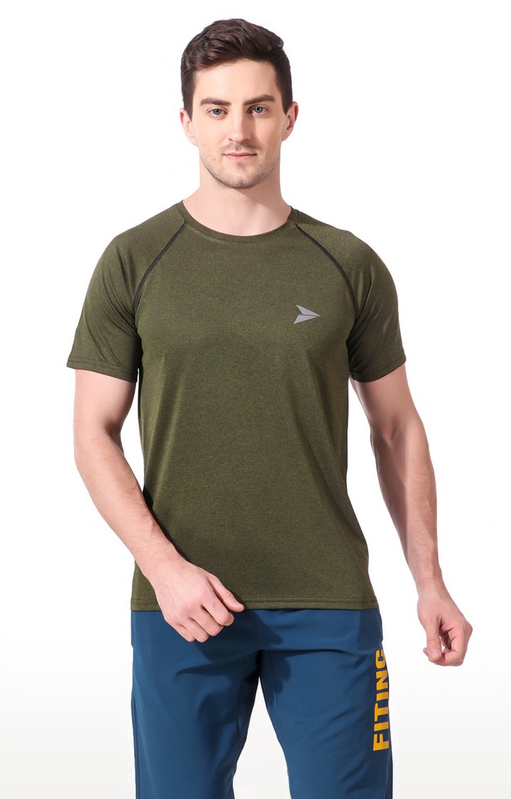 Men's Olive Green Cotton Blend Solid Activewear T-Shirt