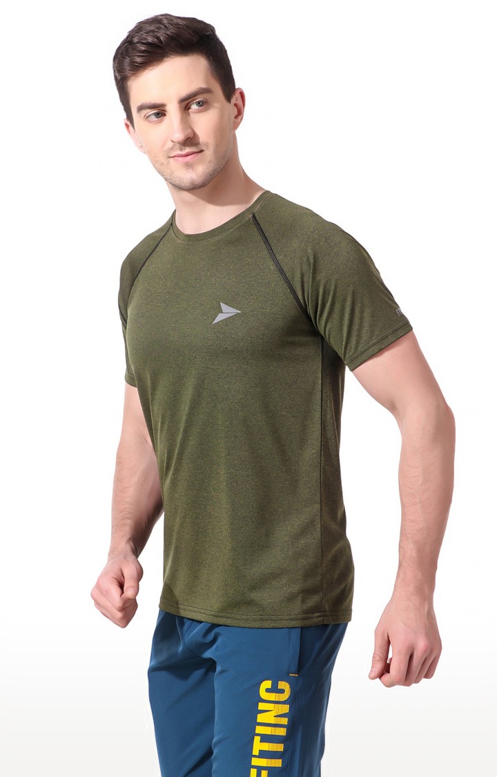 Men's Olive Green Cotton Blend Solid Activewear T-Shirt