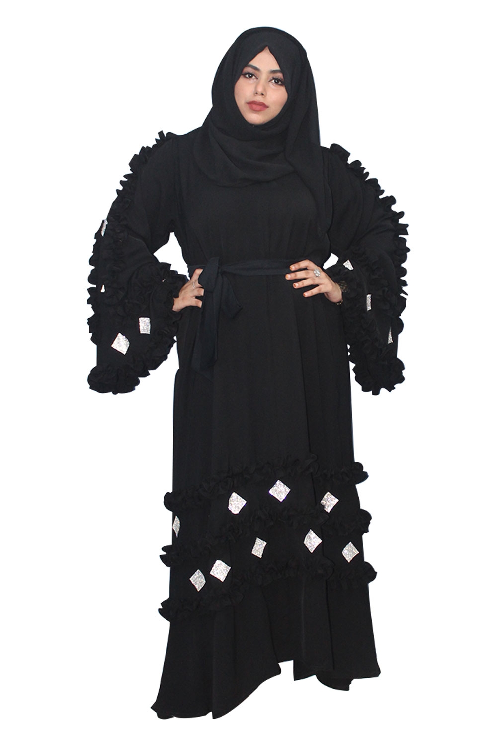 Malikah Hijab & Abaya | Black Abaya with Ruffles