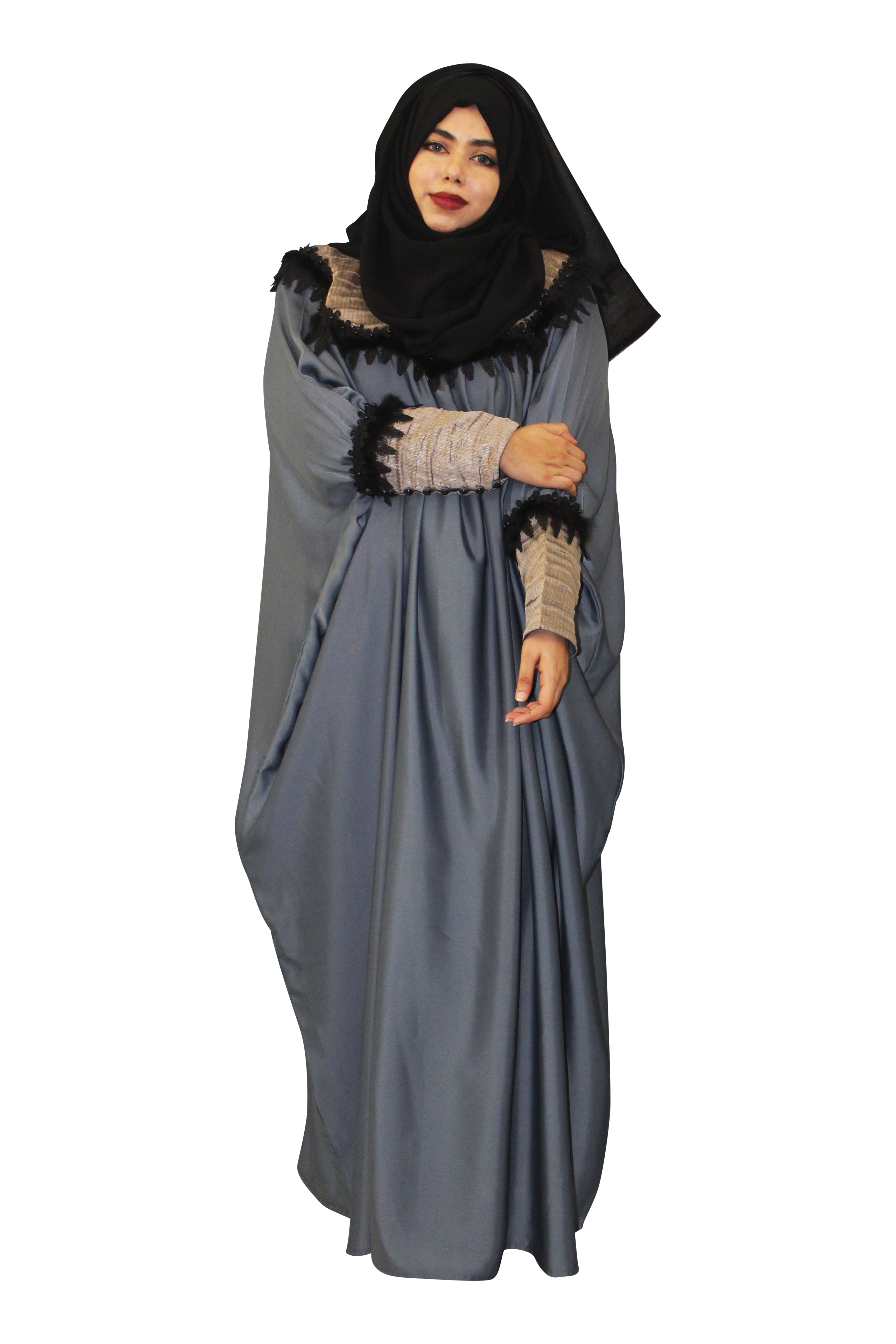 Malikah Hijab & Abaya | Grey Eagle Collar Abaya