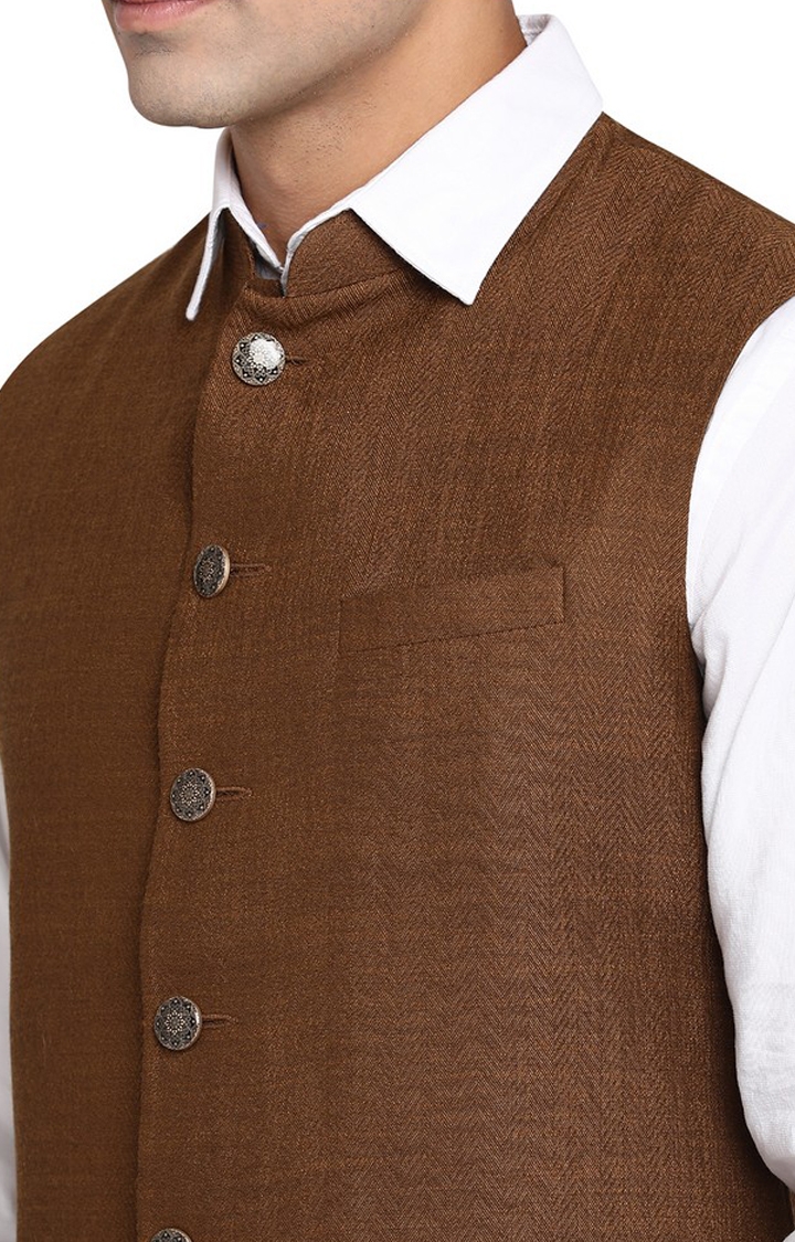 Khaki Brown Bandhgala Jacket | Greenfibre