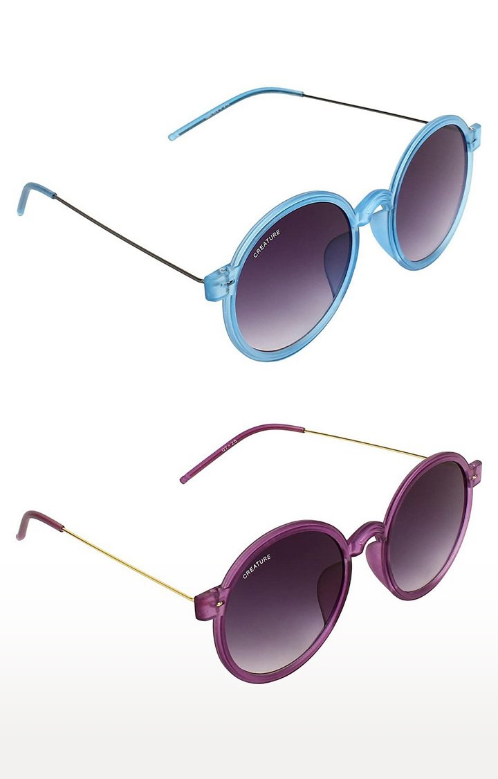 CREATURE | CREATURE Blue & Purple Sunglasses Combo with UV Protection (Lens-Purple|Frame-Blue & Purple)