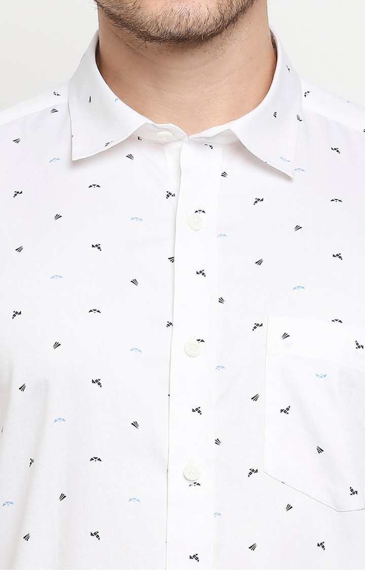 EVOQ | Evoq White Unique Bird Print Cotton Causal Half Sleeves Shirt for Men 5