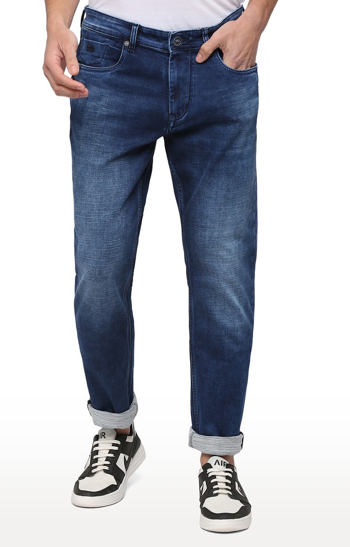 JBD-STR-115 MID BLUE Men's Blue Lycra Solid Jeans