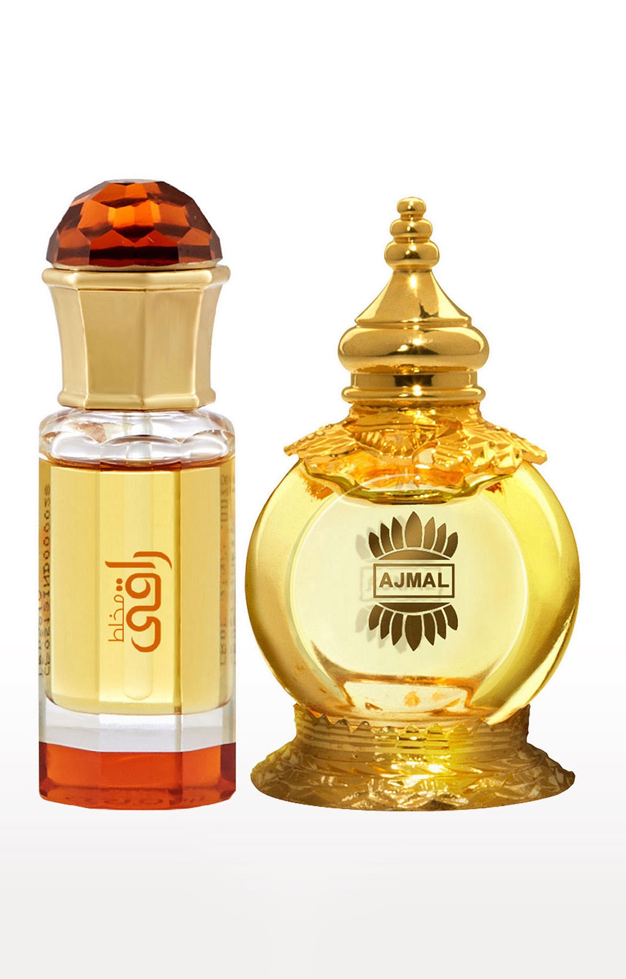 Ajmal Mukhallat Raaqi Concentrated Perfume Oil Alcohol-free Attar 10ml for Unisex and Mukhallat AL Wafa Concentrated Perfume Oil Oriental Musky Alcohol-free Attar 12ml for Unisex