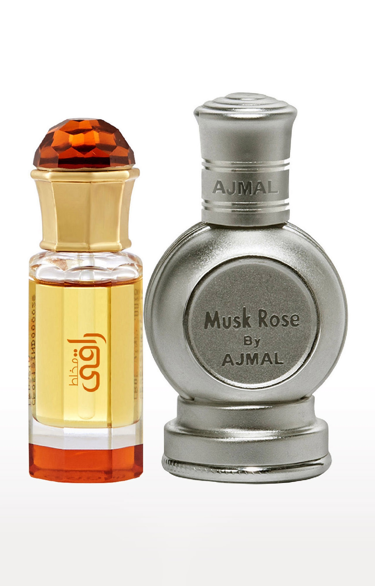 Ajmal Mukhallat Raaqi Concentrated Perfume Oil Alcohol-free Attar 10ml for Unisex and Musk Rose Concentrated Perfume Oil Musky Alcohol-free Attar 12ml for Unisex