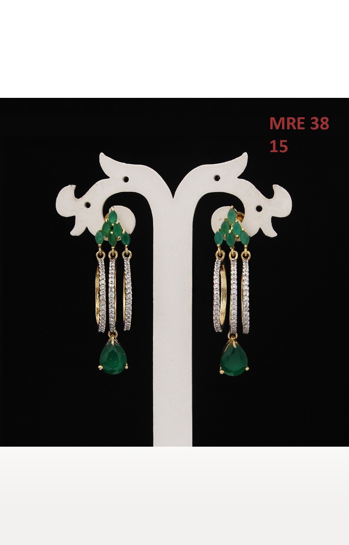 55Carat | Green Copper Gold Plated Cubic Zirconia Dangle & Drop Earrings