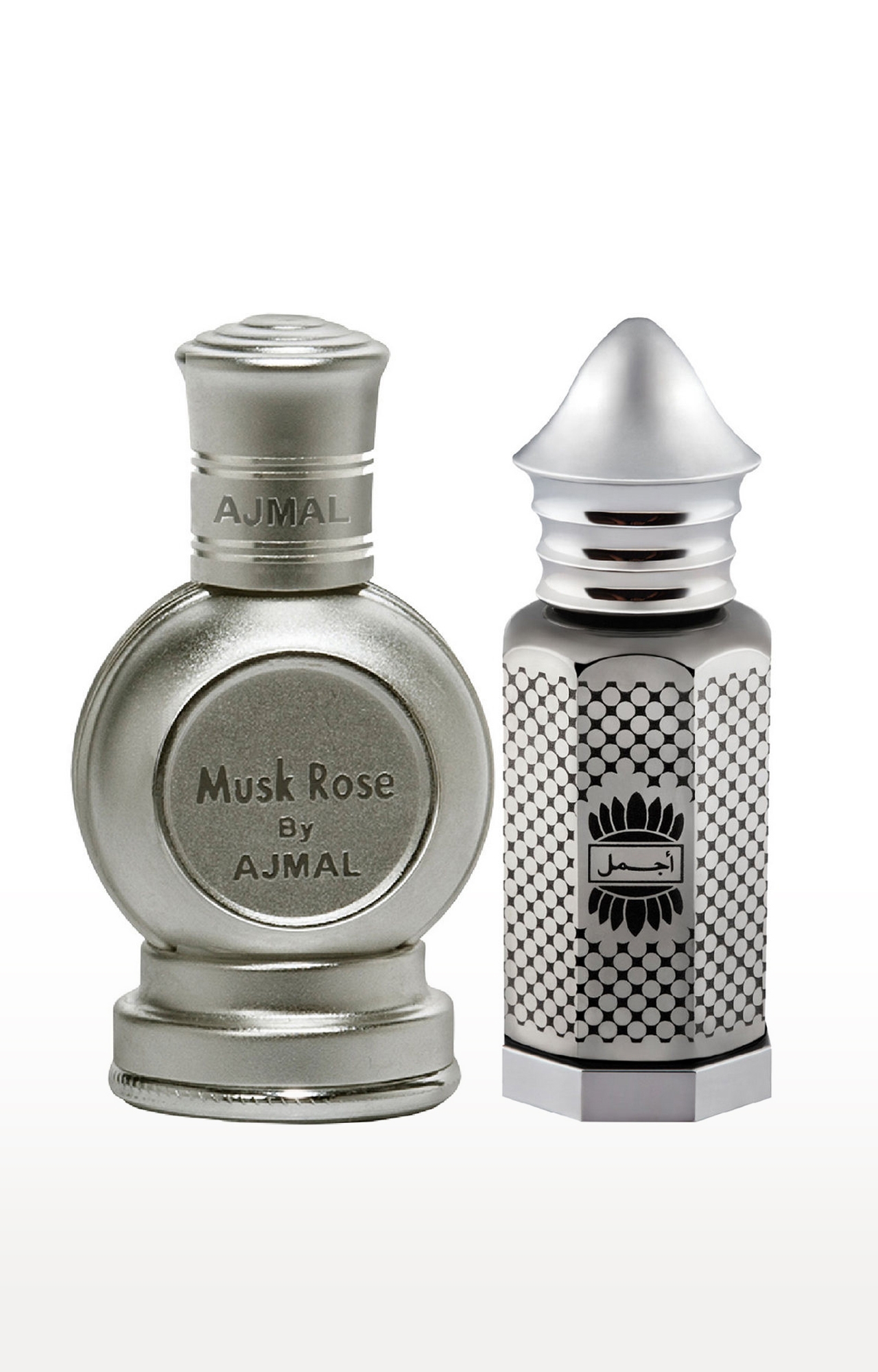 Ajmal | Ajmal Musk Rose Concentrated Perfume Oil Floral Musky Alcohol-free Attar 12ml for Unisex and Asher Concentrated Perfume Oil Oriental Alcohol-free Attar 12ml for Unisex + 2 Parfum Testers FREE