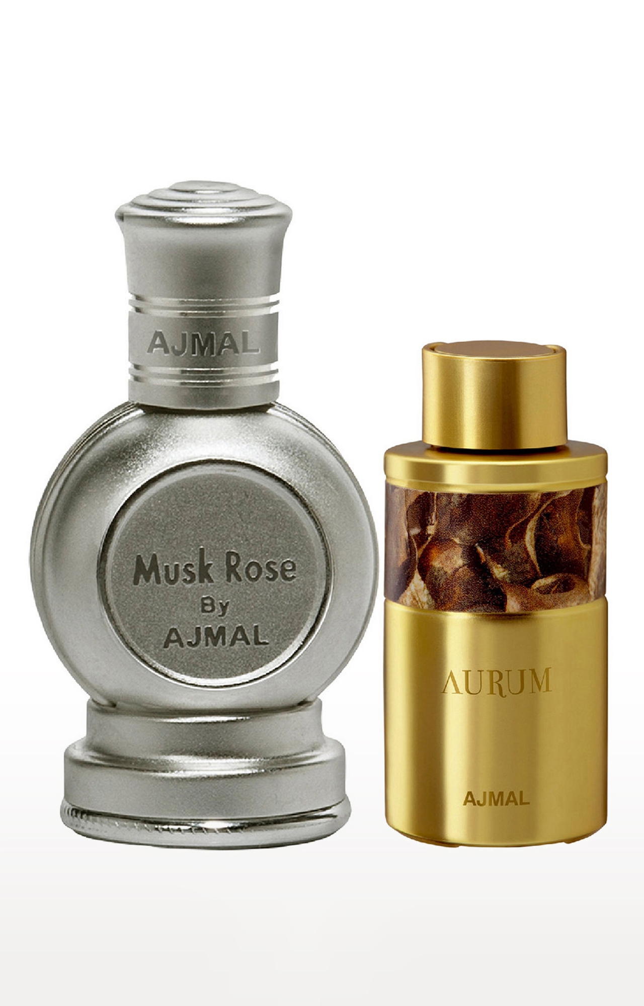 Ajmal Musk Rose Concentrated Perfume Oil Musky Alcohol-free Attar 12ml for Unisex and Aurum Concentrated Perfume Oil Alcohol-free Attar 10ml for Women