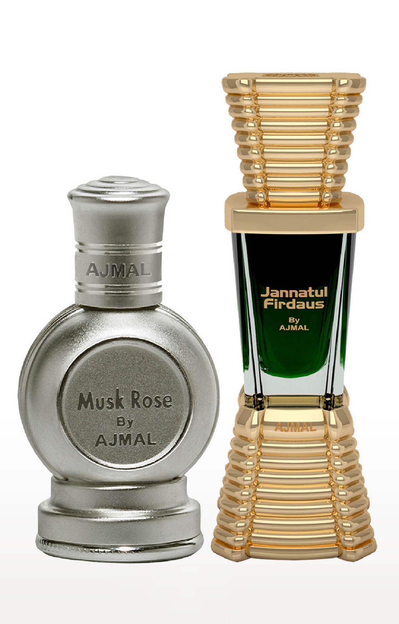 Ajmal Musk Rose Concentrated Perfume Oil Musky Alcohol-free Attar 12ml for Unisex and Jannatul Firdaus Concentrated Perfume Oil Oriental Alcohol-free Attar 10ml for Unisex
