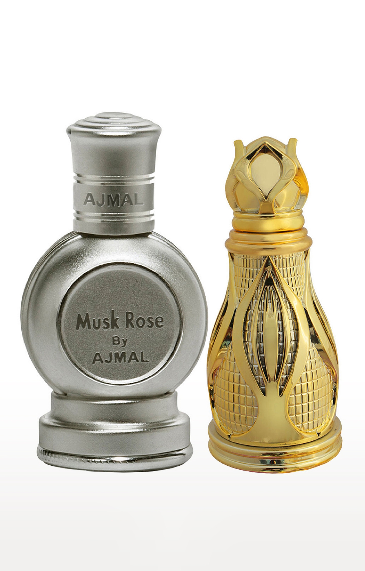 Ajmal Musk Rose Concentrated Perfume Oil Musky Alcohol-free Attar 12ml for Unisex and Khofooq Concentrated Perfume Oil Oudhy Alcohol-free Attar 18ml for Unisex