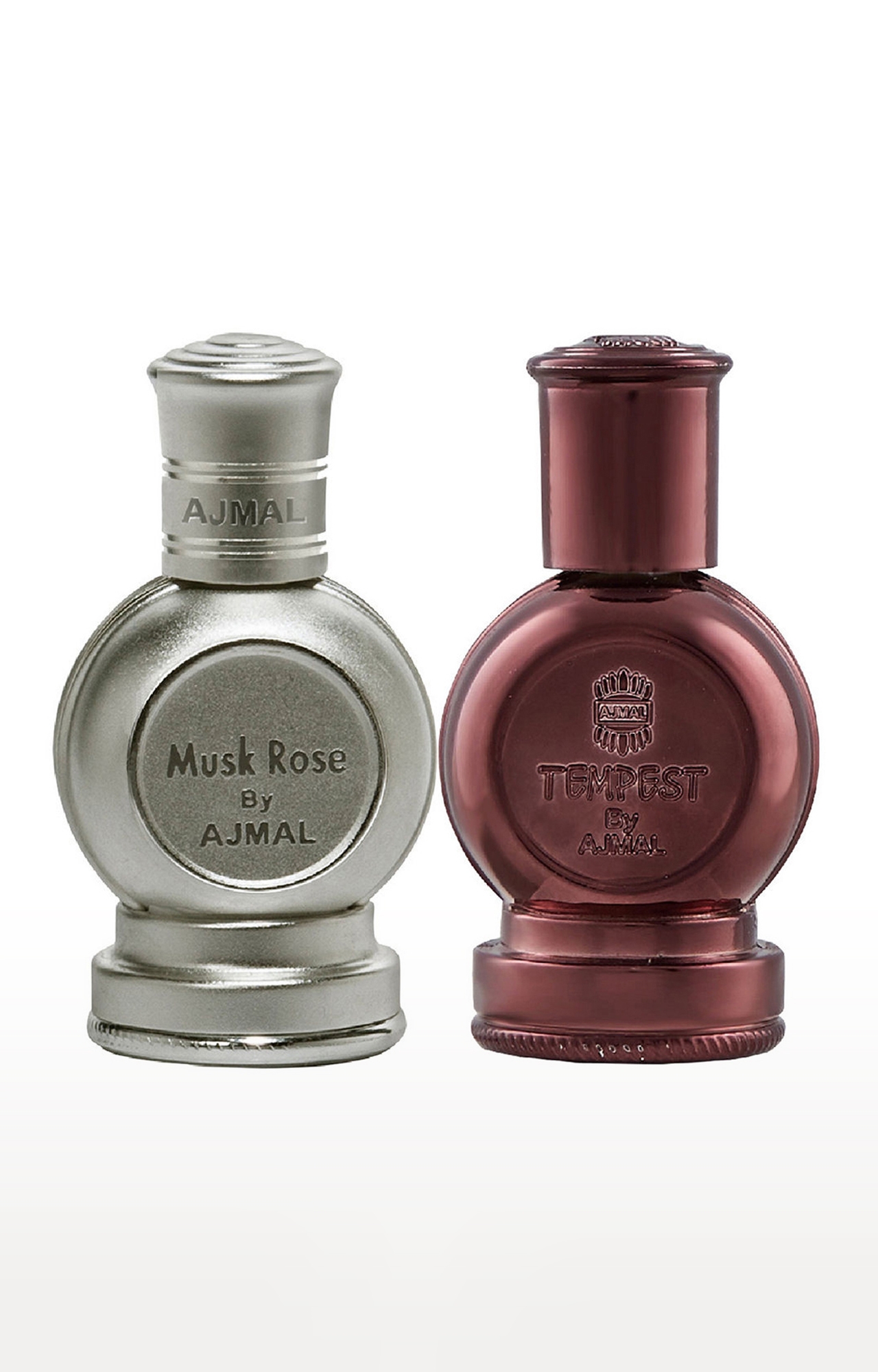 Ajmal Musk Rose Concentrated Perfume Oil Musky Alcohol-free Attar 12ml for Unisex and Tempest Concentrated Perfume Oil Alcohol-free Attar 12ml for Unisex