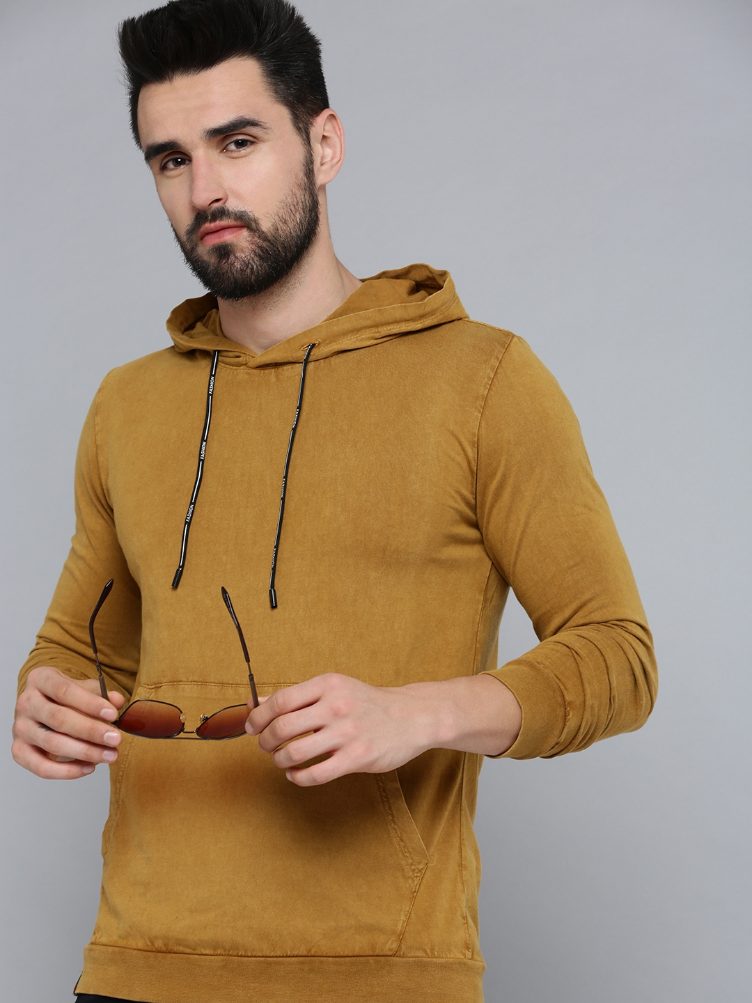 Showoff | SHOWOFF Men's Hooded Neck Mustard Solid Sweatshirt