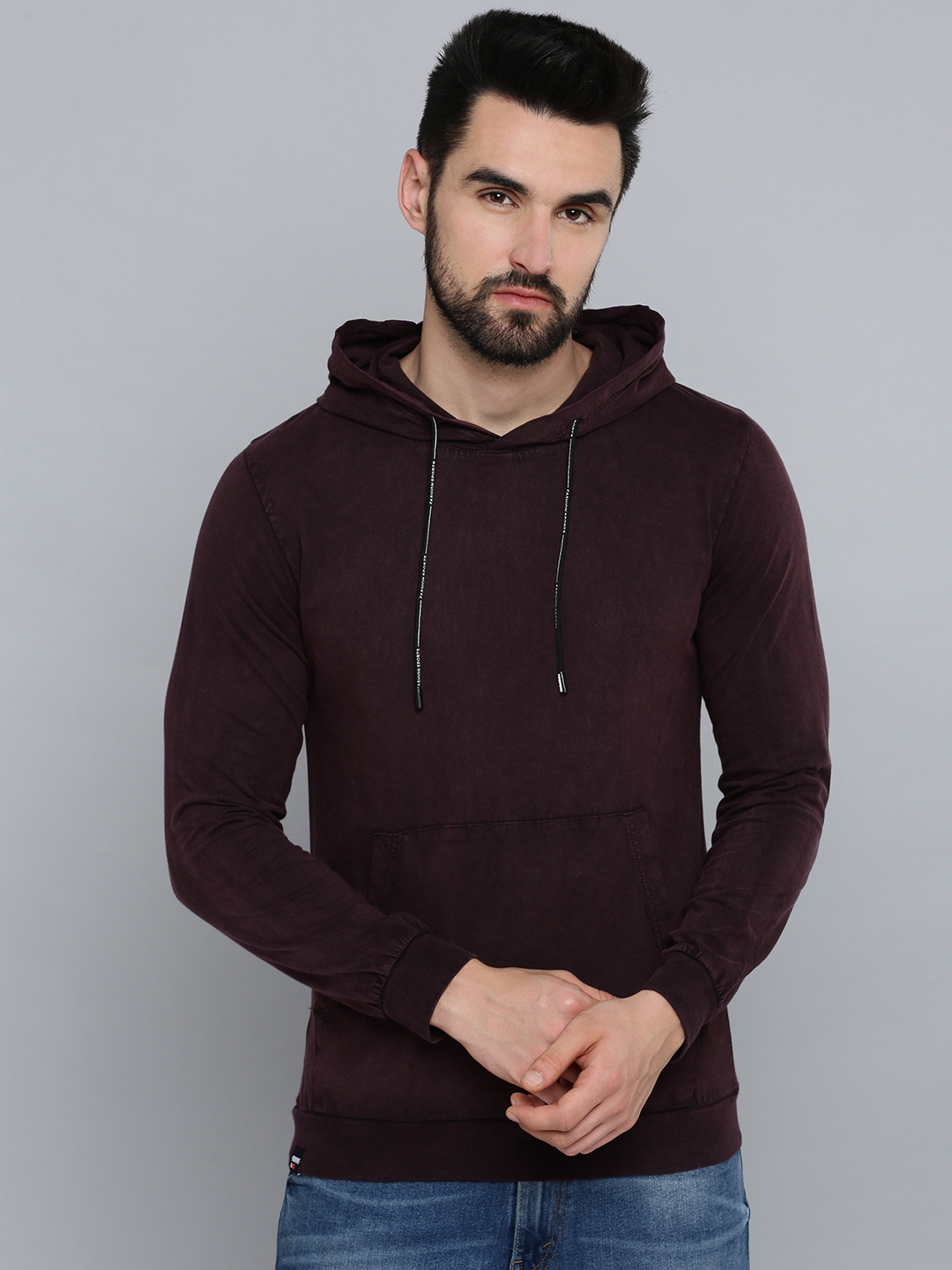 Men's Purple Cotton Solid Hoodies
