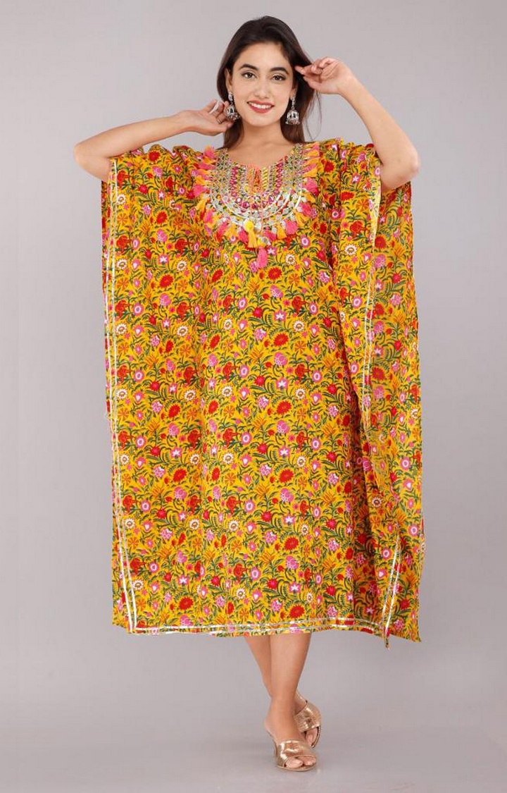 Miravan | Miravan Womens Floral Printed Rayon Kaftan Kurti Dress