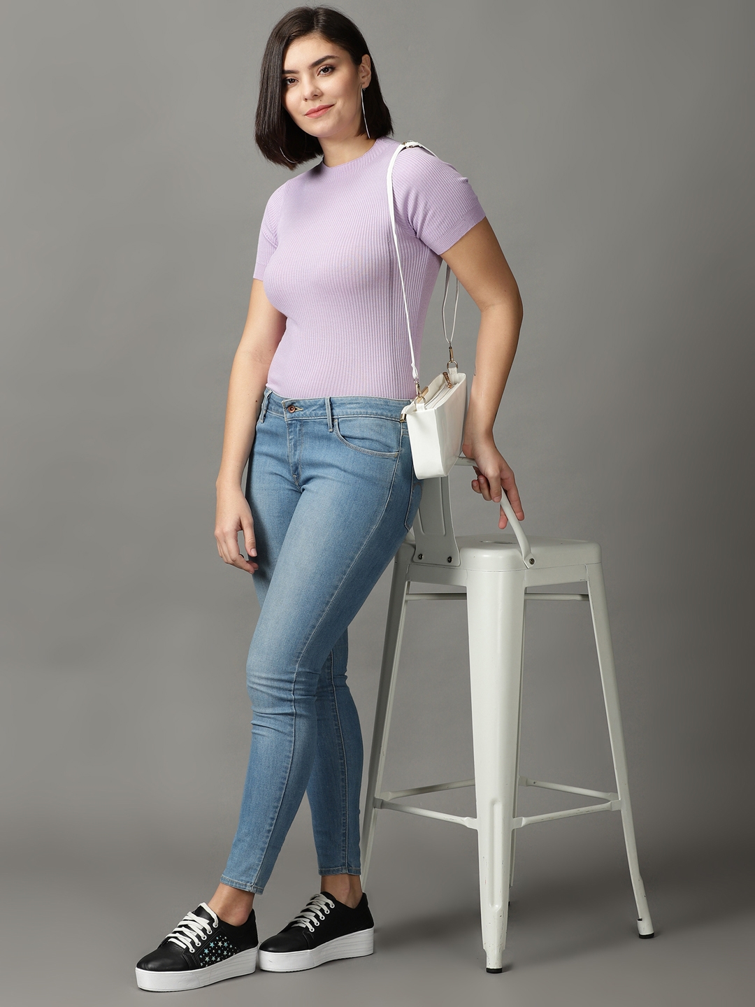 Women's Purple Cotton Blend Solid Tops