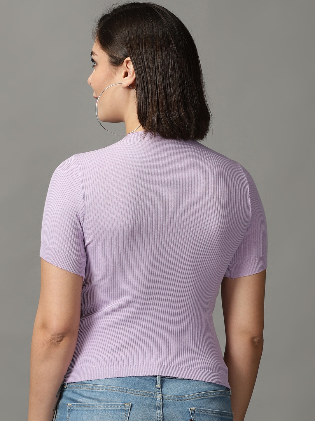 Women's Purple Cotton Blend Solid Tops