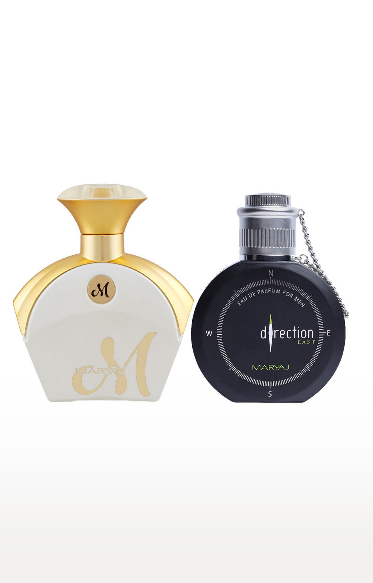 Maryaj M White for Her Eau De Parfum Fruity Perfume 90ml for Women and Maryaj Direction East Eau De Parfum Perfume 100ml for Men