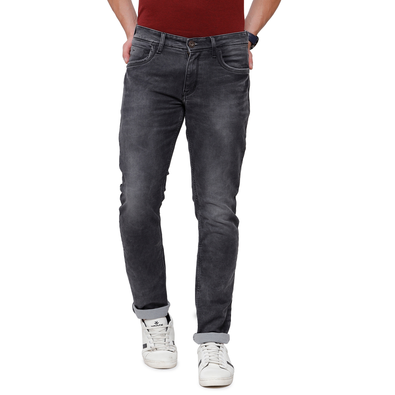 Classic Polo | Classic Polo Mens Solid Slim Fit 98% Cotton 2% Lycra Dark Grey Jean (CPDM2-09C-GRT-SL-LY_30INCH)