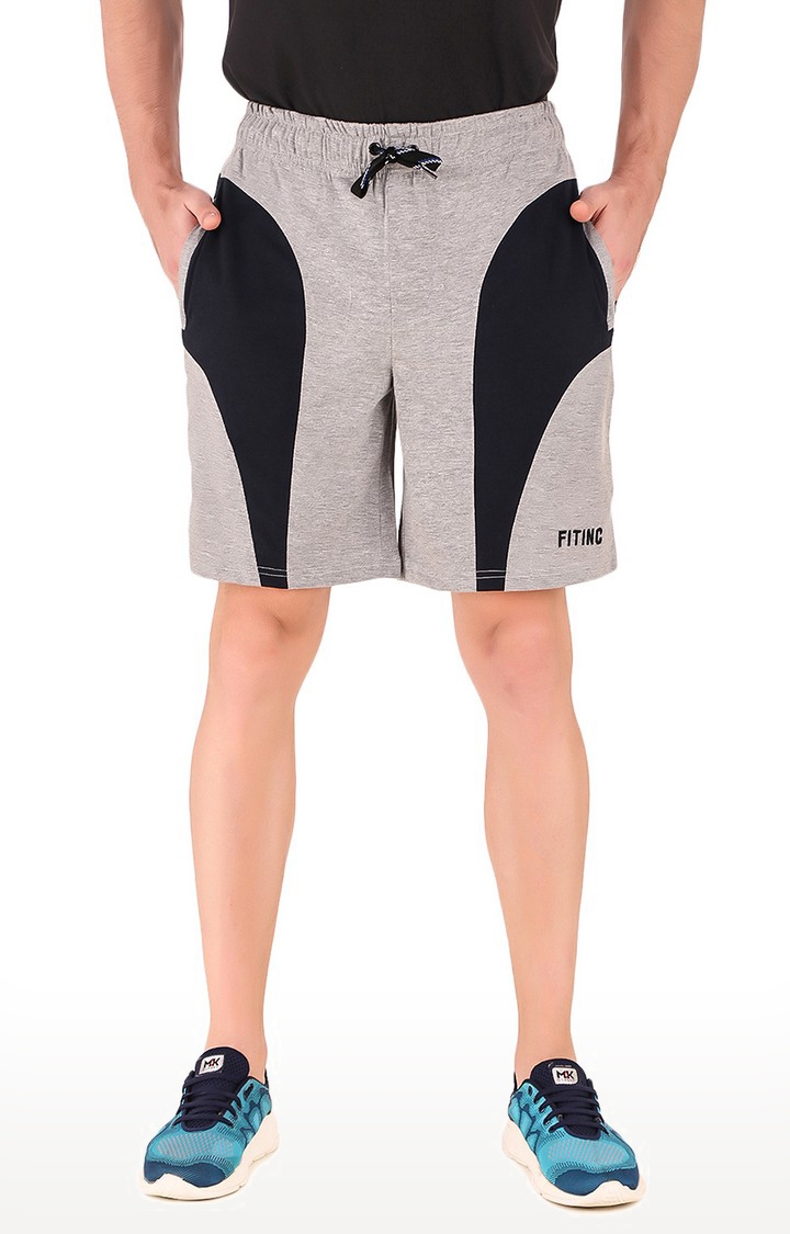 Fitinc | Fitinc Cotton Grey Shorts for Men with Contrast Design